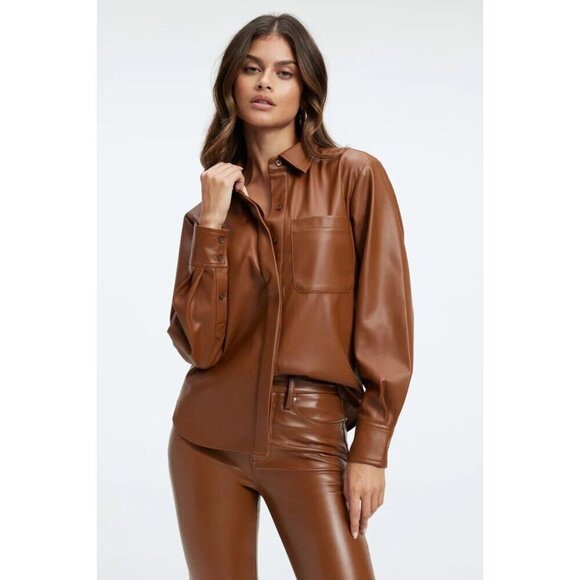 Good American Tops - Good American Better Than Leather Shirt Women's Faux Leather Size 2 Burn Caramel